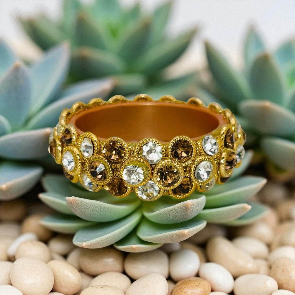 Dazzling Topaz and Clear Crystal Bangle Bracelet Statement Piece